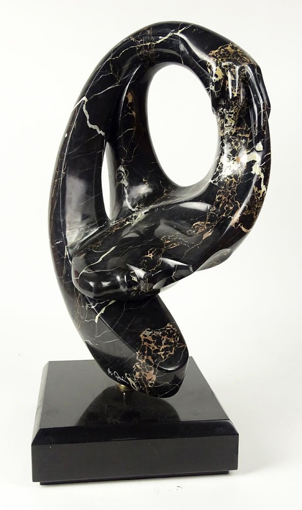 Anthony Quinn, American (1915 - 2001) Large Modern: Anthony Quinn, American (1915 - 2001) Large Modern Variegated Marble Sculpture "Hands Over Head" on Marble Base. Signed A.Qui. One Small Ding on tip of nose or in Good Condition. Measures 24 Inches Ta
