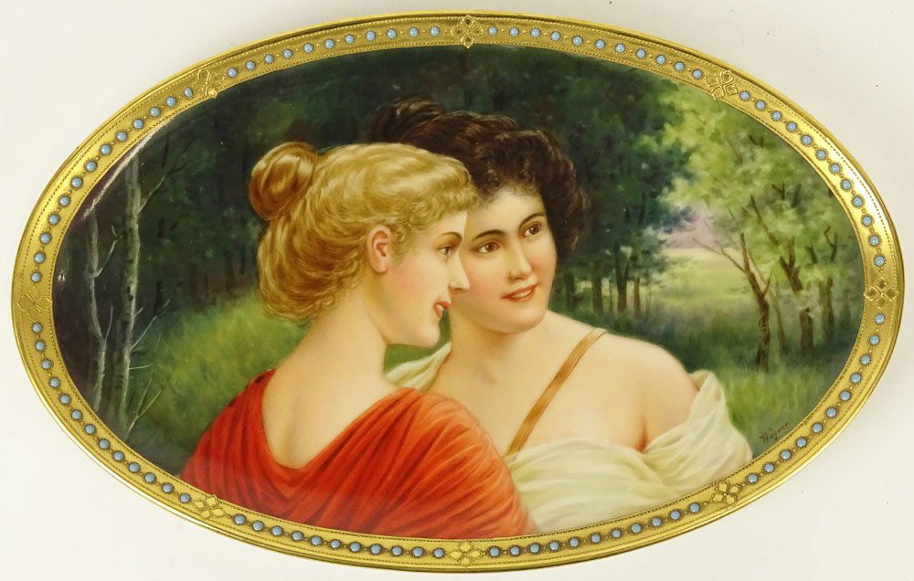 Early 20th Century KPM Hand Painted Porcelain Plate: Early 20th Century KPM Hand Painted Porcelain Plate "Schmetterlinge/Butterflies" Signed Wagner. Titled En Verso. KPM Mark Underglaze, Beehive Mark. Good Condition 7-1/2 Inches by 12 Inches. Shipping $