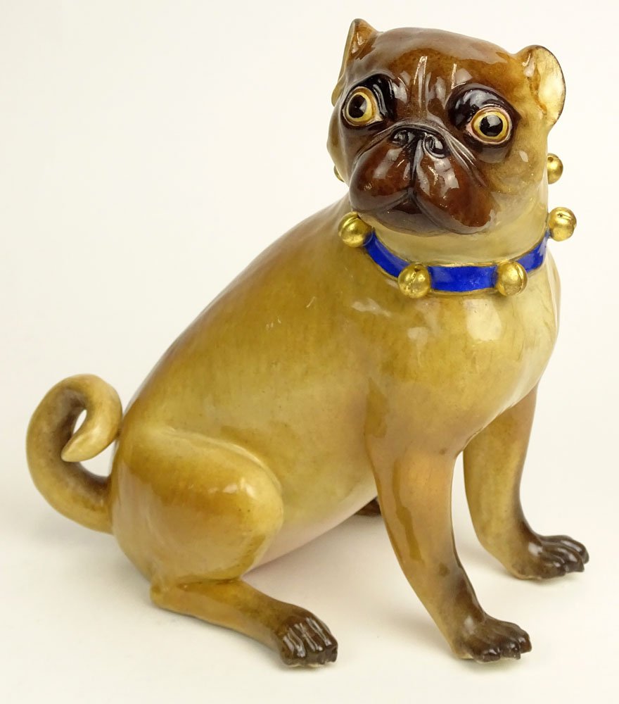 19th Century Meissen Porcelain Pug Figurine. Signed on