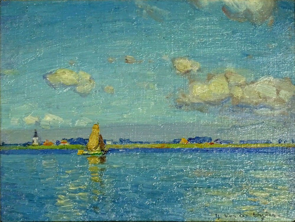 Harry Van der Weyden, American (1868-1952) Oil on Panel: Harry Van der Weyden, American (1868-1952) Oil on Panel "Coastal Seascape". Signed Lower Right H. Van der Weyden. Good Condition. Measures 5-1/2 Inches by 7-1/2 Inches. Frame Measures 7-1/2 Inches by