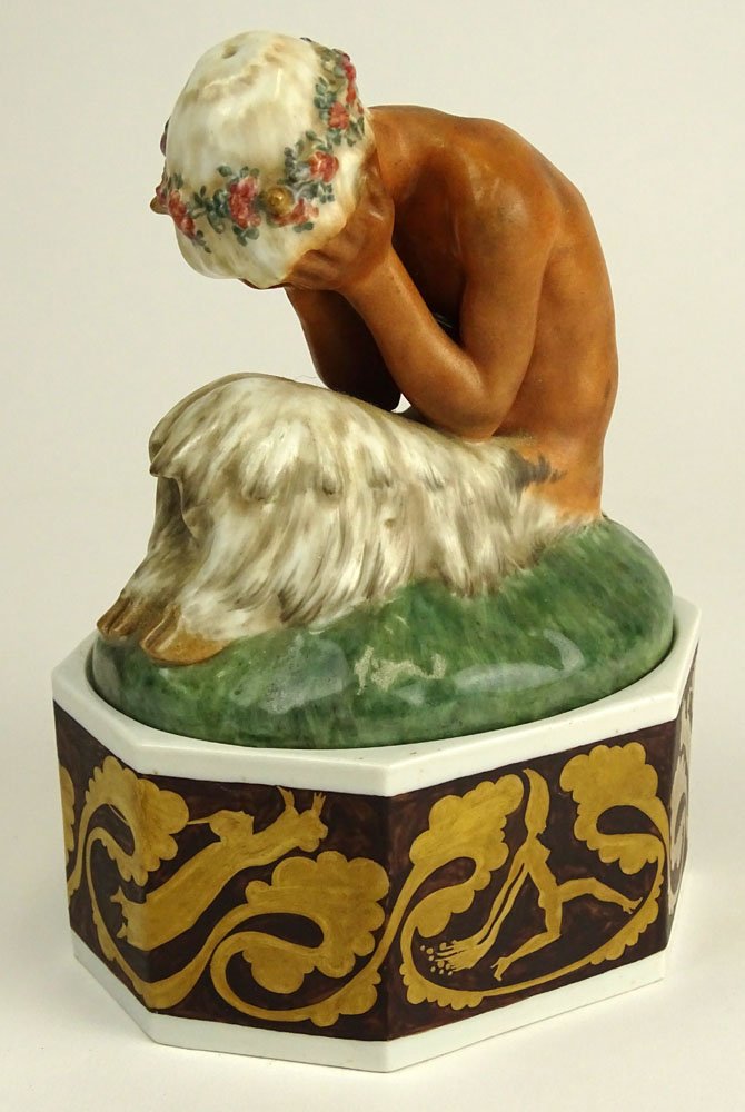 Vintage Royal Copenhagen Porcelain Figurine on Stand: Vintage Royal Copenhagen Porcelain Figurine on Stand "Weeping Faun" by Gerhard Henning. Signed on Bottom With Blue Royal Copenhagen Backstamp, 29/7 1918. Good Condition. Measures 6-1/2 Inches Tall. Sh