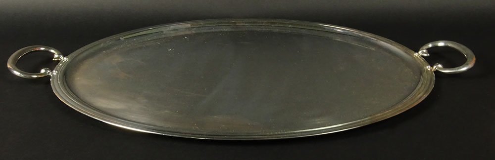 Christofle Silver Plate "Albi" Oval Tray With Handles.: Christofle Silver Plate "Albi" Oval Tray With Handles. Signed Christofle France. Good Condition. Measures 20-3/4 Inches By 16-1/2 Inches. Shipping $95.00