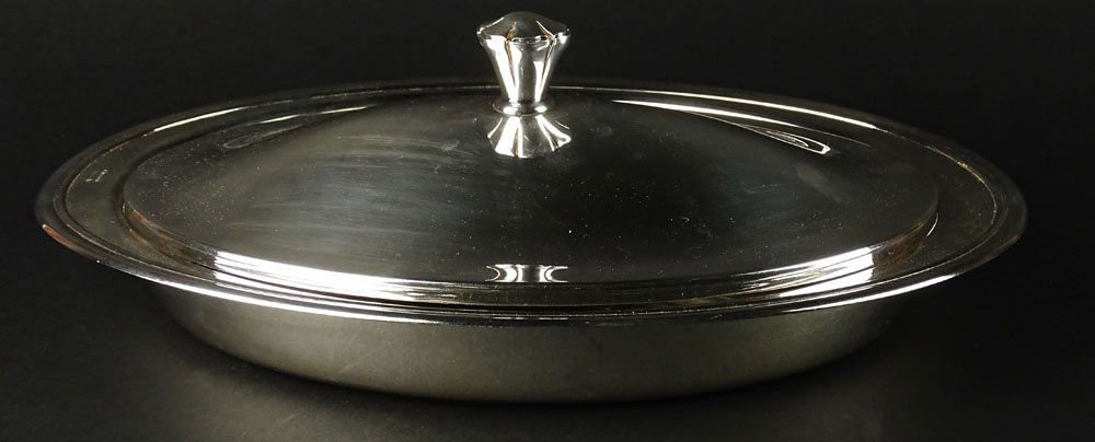 Christofle Silver Plate Large Oval Vegetable Serving: Christofle Silver Plate Large Oval Vegetable Serving Dish with Associated Lid. Original Anti-Tarnish Bag Included. Signed Christofle France. Good Condition. Measures 14-3/4 Inches by 9-3/4 Inches. Shi