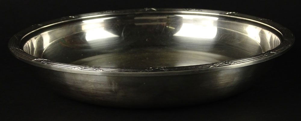 Christofle Silver Plate Open Serving Bowl. Signed: Christofle Silver Plate Open Serving Bowl. Signed Christofle. Minor Pitting and Light Surface Scratches From Use. Original Anti-Tarnish Bag Included. Measures 1-3/4 Inches Tall, 10-1/4 Inches Diameter