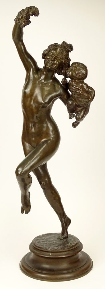 Frederick William MacMonnies, American (1863-1937): Frederick William MacMonnies, American (1863-1937) Bronze Sculpture "Bacchante et Enfant Faune" Signed F. MacMonnies 1894. Original Brown Patina. Good Condition or Better. Measures 33-1/4 Inches Tall.