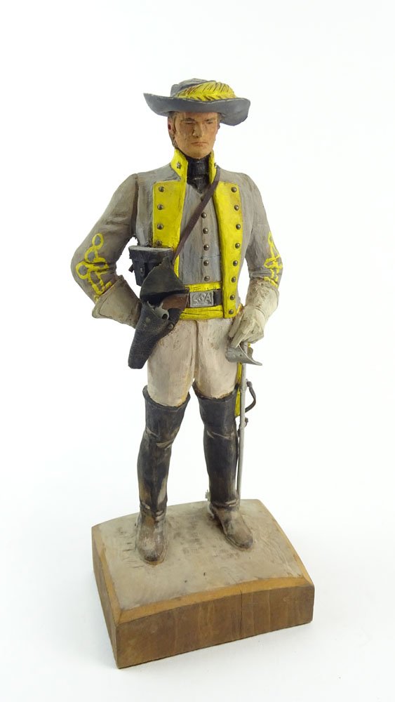 Clement H. Donshea, American (1891-1970) Original: Clement H. Donshea, American (1891-1970) Original Single Wood Carving Figure "Major in The J.E.B. Stuart Cavalry Division C.S.A. 1862, Dance Bros 44 Cal. Confederated Revolver" Signed and inscribed 'O