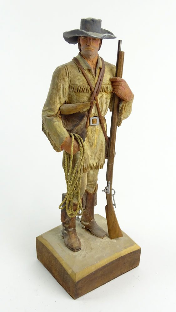 Clement H. Donshea, American (1891-1970) Original: Clement H. Donshea, American (1891-1970) Original Single Wood Carving Figure "Original Texas Ranger - 1846, Mule's Bar Boots. Flint Rifle" Signed and inscribed 'Original Wood Carving by Clement H. Don