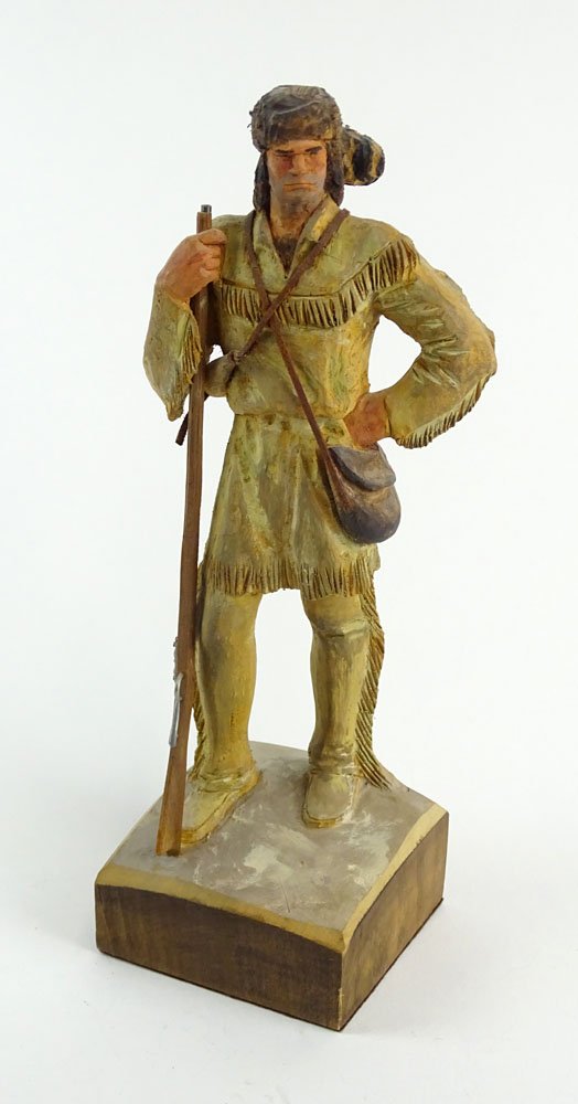Clement H. Donshea, American (1891-1970) Original: Clement H. Donshea, American (1891-1970) Original Single Wood Carving Figure "Pioneer Circa 1770, Kentucky Long Rifle" Signed and inscribed 'Original Wood Carving by Clement H. Donshea' (on the base).
