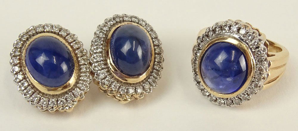 Lady's Three (3) Piece Cabochon Sapphire, Round Cut (1 of 9)
