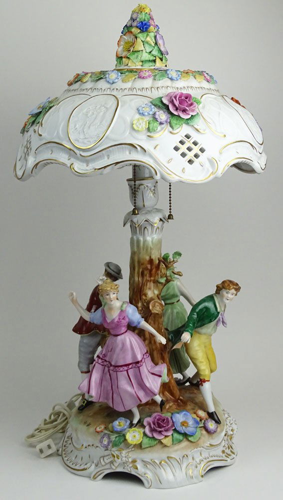 Vintage Dresden Hand Painted Porcelain Lamp "Ring (1 of 6)