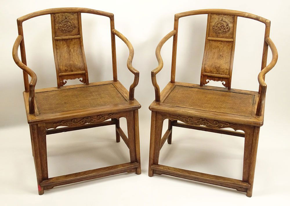 Pair of Vintage Chinese Huanghuali Ox Bow Back Chairs. (1 of 2)