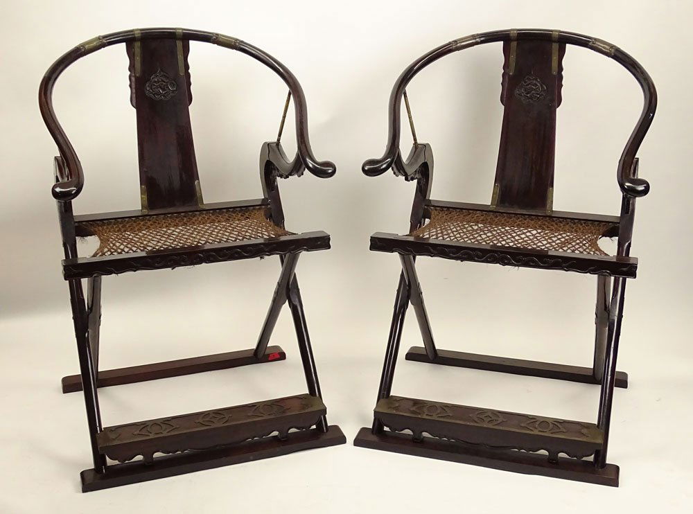 Pair of Antique Chinese Folding Ox Bow Back Black (1 of 3)