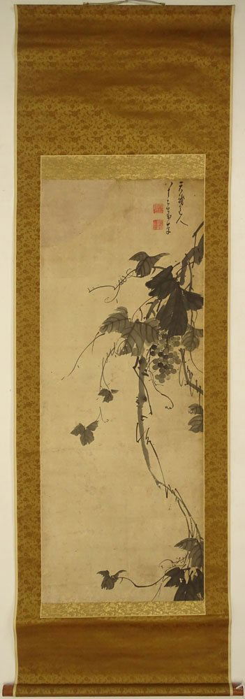 Antique Chinese Hand Painted Calligraphy and Grapevine (1 of 4)