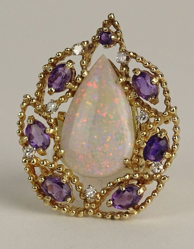 Vintage Pear Shape White Opal and 14 Karat Yellow Gold (1 of 3)