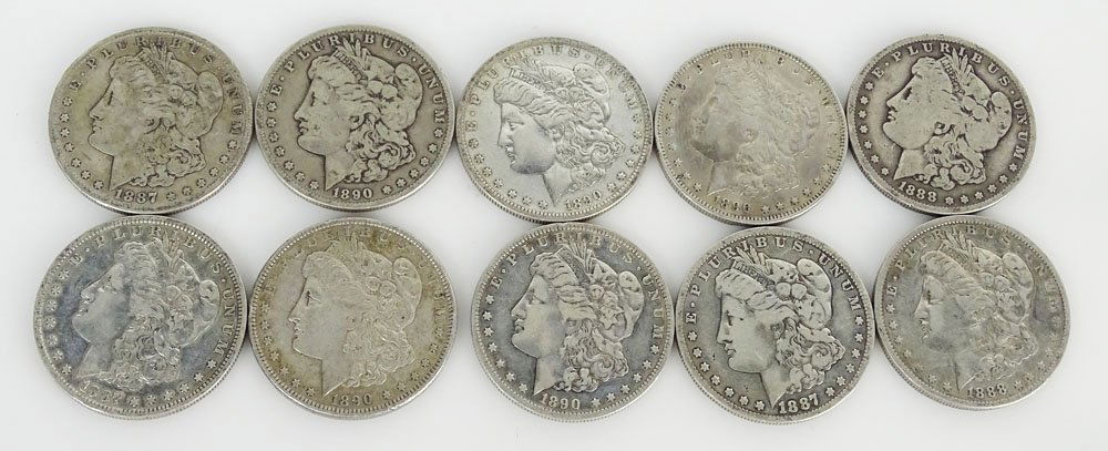 Lot of Ten (10) Morgan Silver Dollars. Includes 5-1890, (1 of 2)