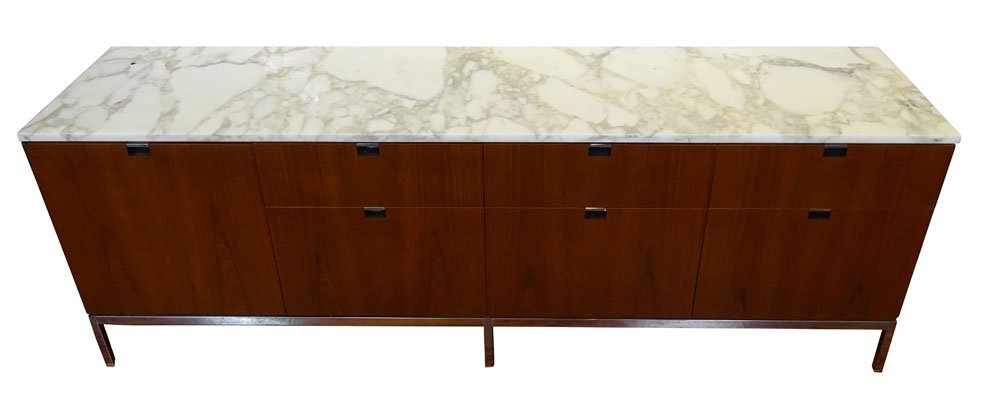 1960's Florence Knoll Teak Credenza with White Marble (1 of 3)