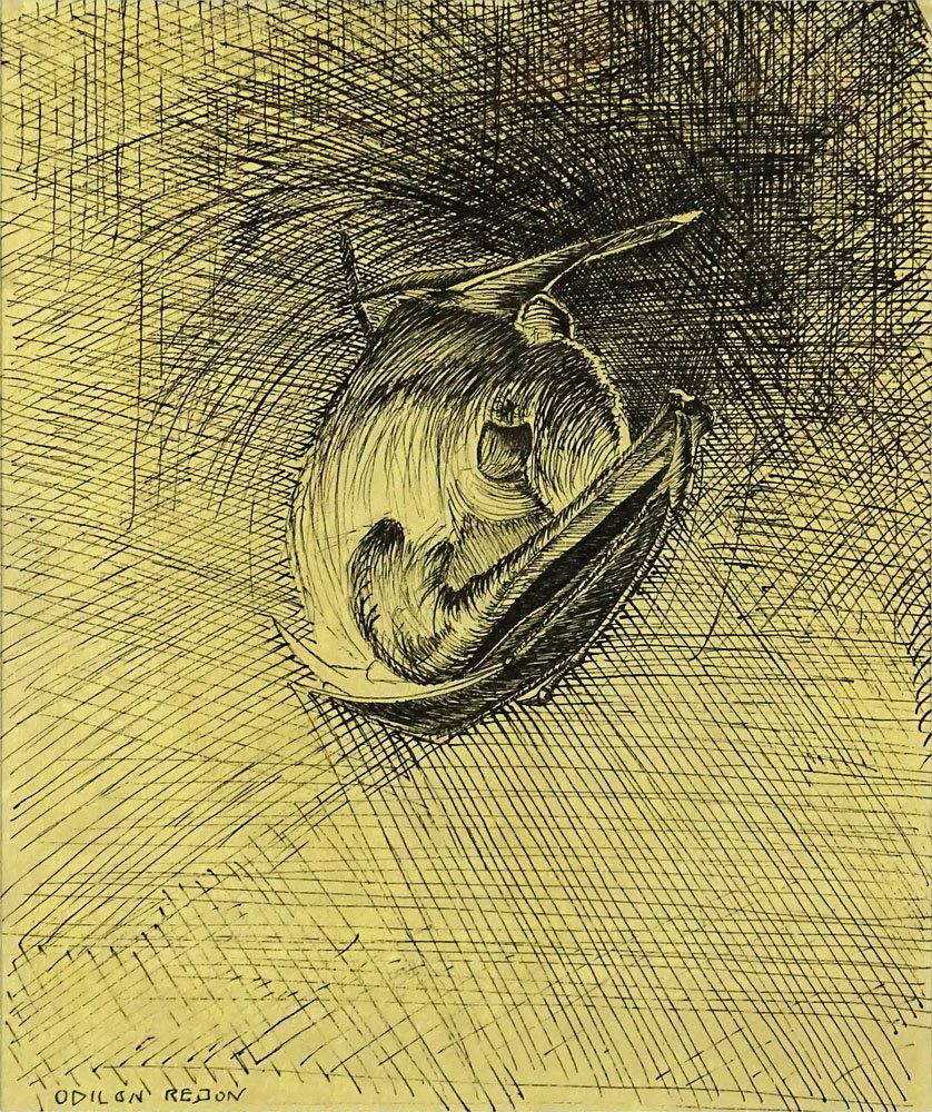 Odilon Redon, French (1840-1916) Ink on Paper "Sleeping: Odilon Redon, French (1840-1916) Ink on Paper "Sleeping Bat". Signed Lower Left Odilon Redon. Toning From Age or In Good Condition. Measures 9 Inches by 7-3/8 Inches (sight), Frame Measures 15 Inches