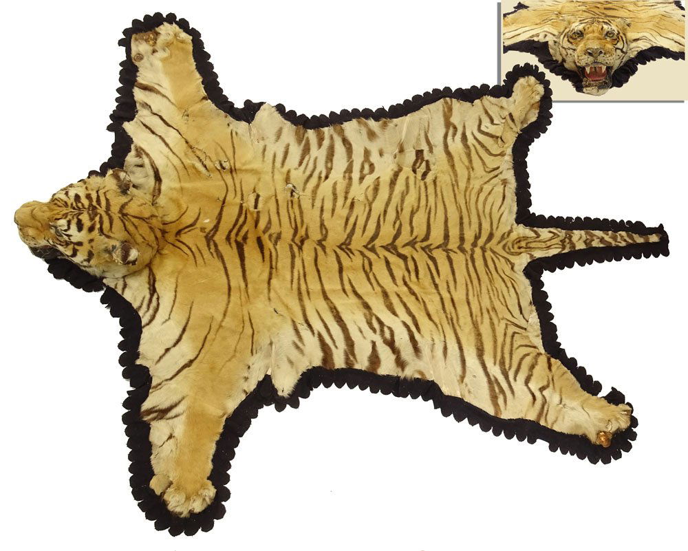 Vintage Tiger Skin Rug. Full Pelt With Head. Losses to Jul 15, 2015
