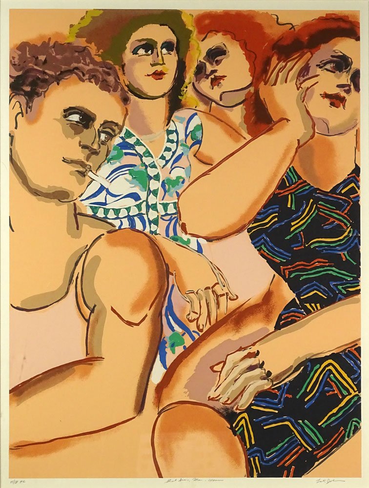 Lester F. Johnson, American (1919-2010) Color: Lester F. Johnson, American (1919-2010) Color Lithograph Street Scene, Man, Women. Signed in Pencil Lower Right and Numbered 14/18 HC. Good Condition. Measures 31 Inches by 23 Inches (sight), Frame Me