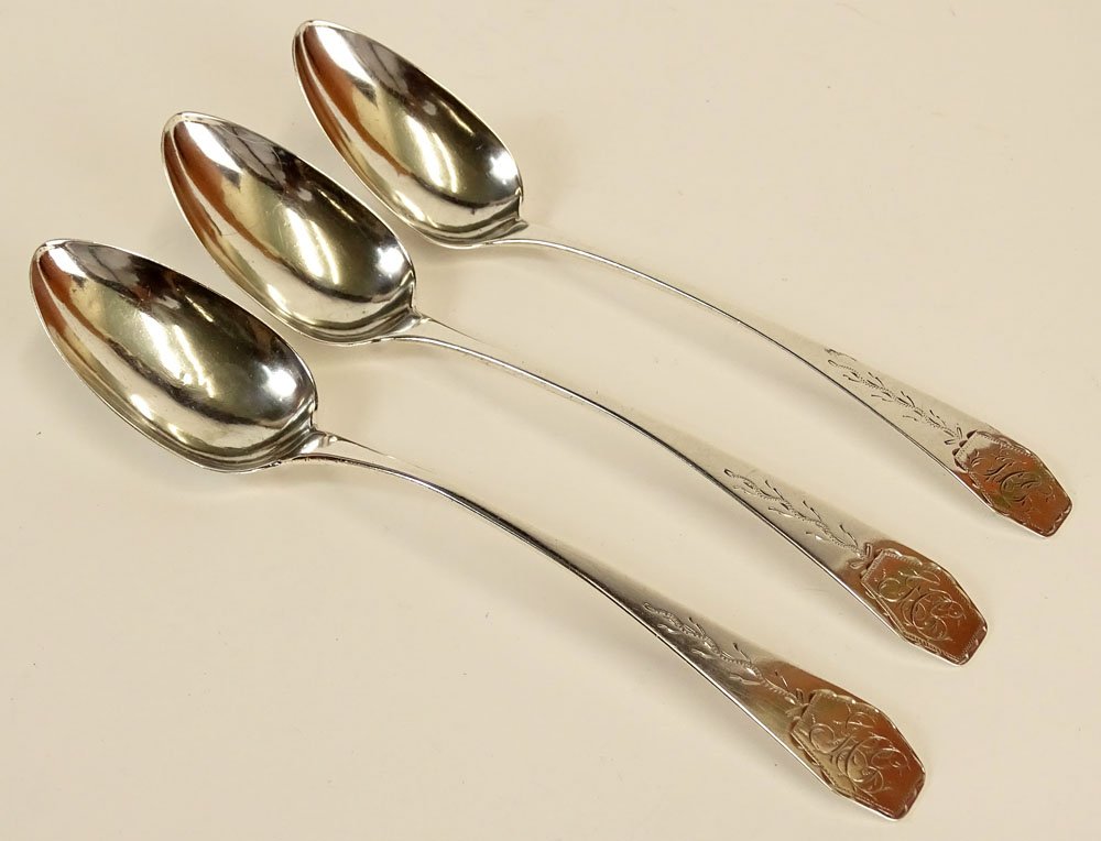 Three (3) Coin Silver Serving Spoons with Bright Cut (1 of 3)