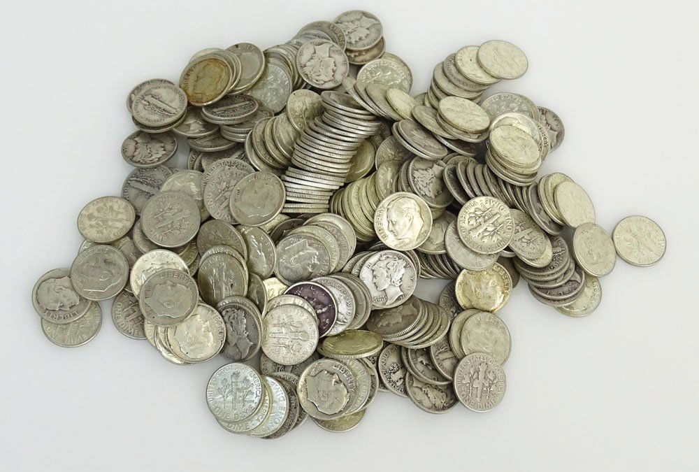 Lot of Three Hundred Forty Nine 349 Silver Dimes, (1 of 1)