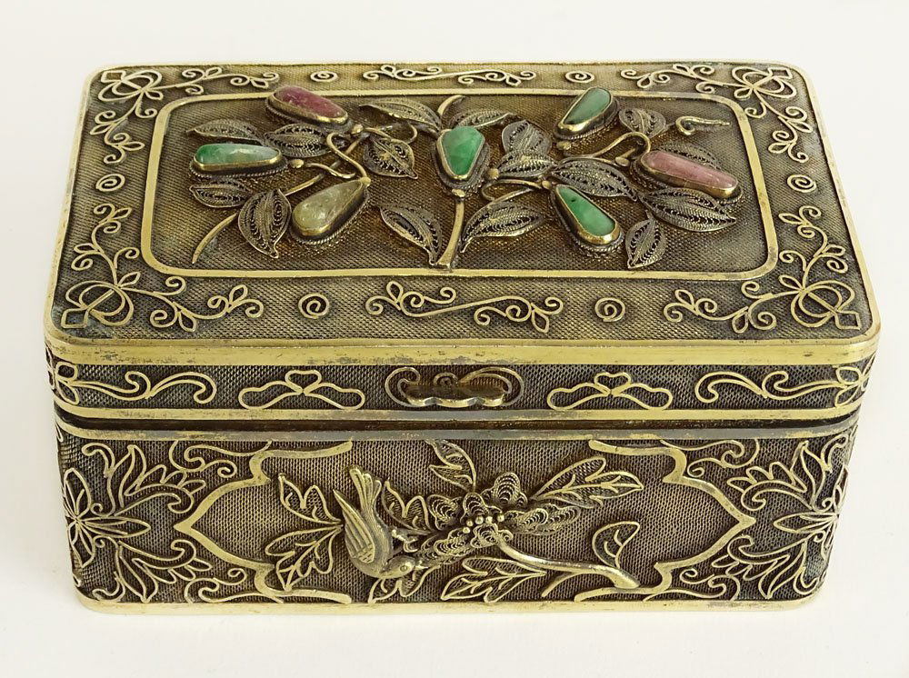 Mid 20th Century Chinese Gold Washed Silver, Hardstone (1 of 9)