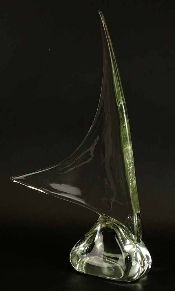 Daum Style Clear Art Glass Sail Boat Sculpture. Artist (1 of 5)