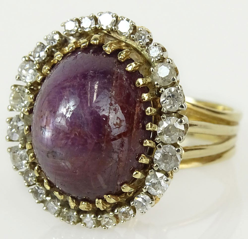 Lady's cabochon star ruby, diamond and 14 karat yellow (1 of 4)