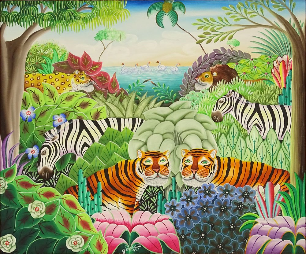 Jerome Polycarpe, Haitian (1950) Acrylic on Canvas (1 of 5)