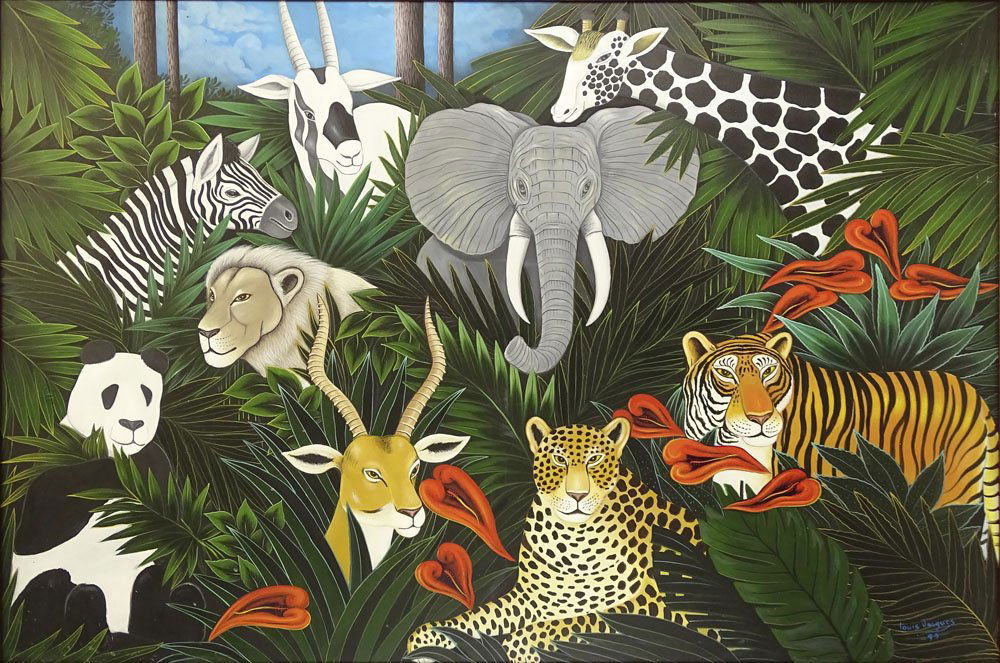 Louis Jacques, Hattian (20th C) Oil on Canvas "Jungle (1 of 4)