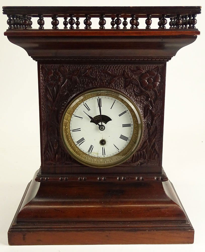 Late 19th Century Carved Wood Mantel Clock. Wood Case (1 of 3)