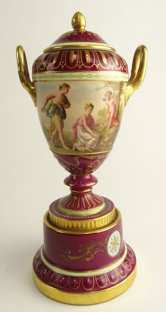 Small Antique Royal Vienna Hand Painted Lidded Urn. (1 of 8)