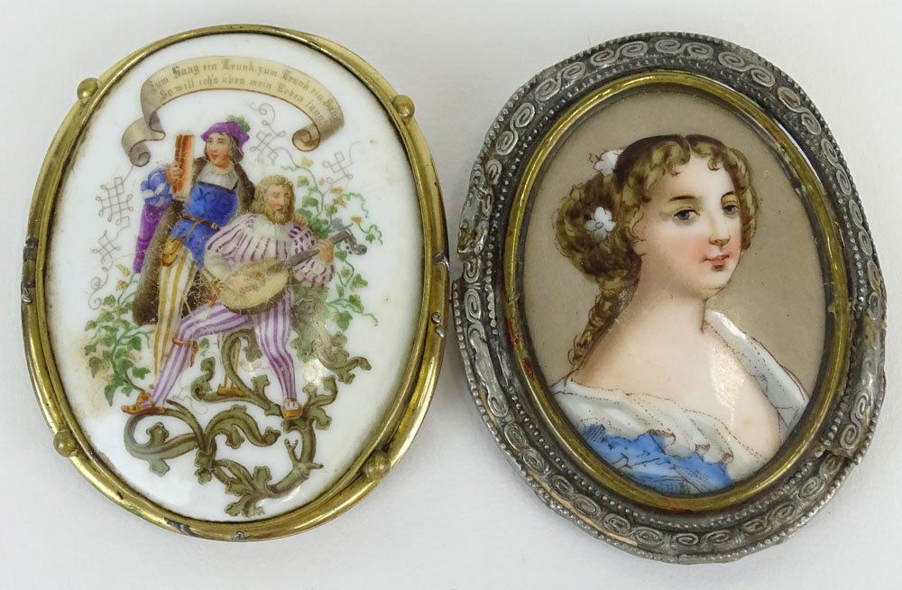 Lot of 2 antique porcelain brooches. One, a hand (1 of 3)