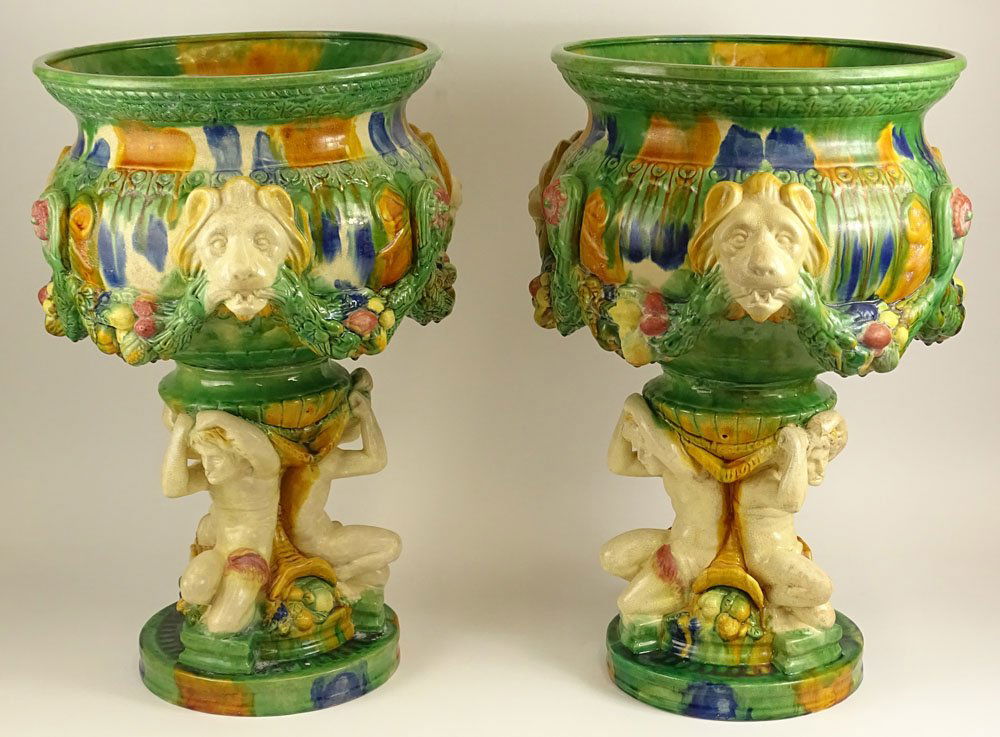 Pair Large Modern Figural Minton Style Majolica (1 of 4)