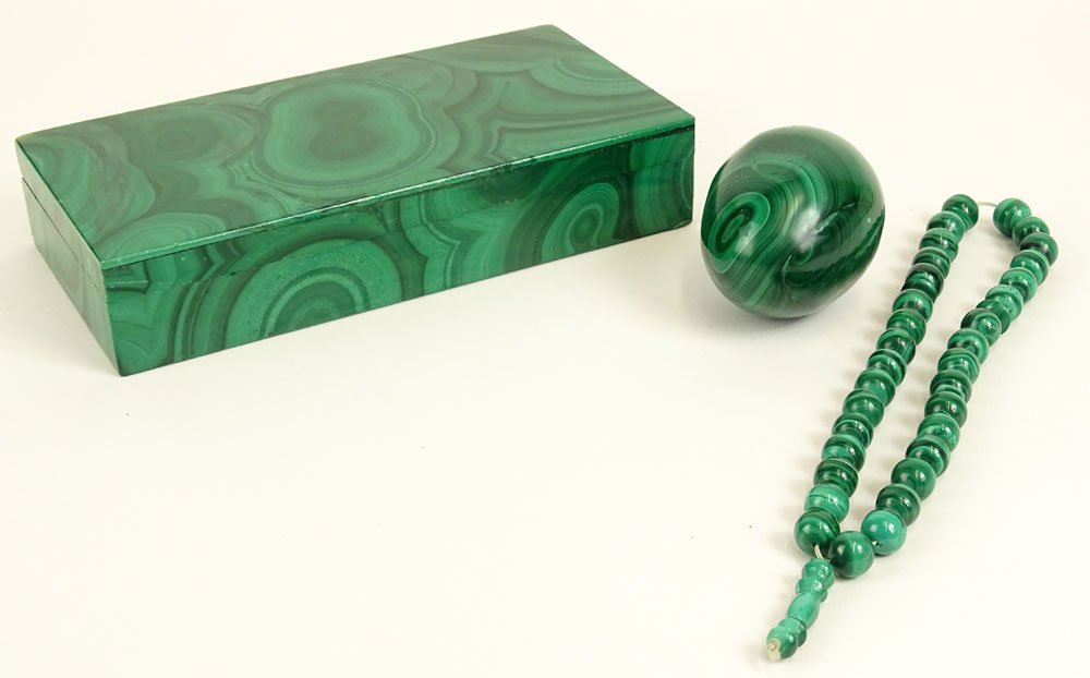 Three (3) Piece Malachite Lot. Includes: Box 1-1/4 (1 of 4)