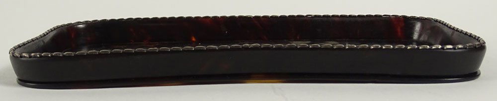 Antique English tortoise pin tray. Inlaid silver motif. (1 of 5)