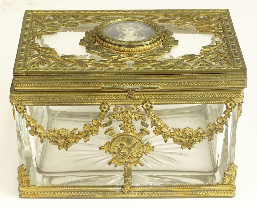 Antique bronze mounted crystal vanity box with inset (1 of 4)