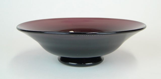 Circa 1966-1980 Thomas Webb English Amethyst Color Art: Circa 1966-1980 Thomas Webb English Amethyst Color Art Glass Dish with Polished Pontil. Signed Thos. Webb England. Good to Very Good Condition. Measures 2-1/2 Inches Tall and 7-3/4 Inches Diameter. Sh