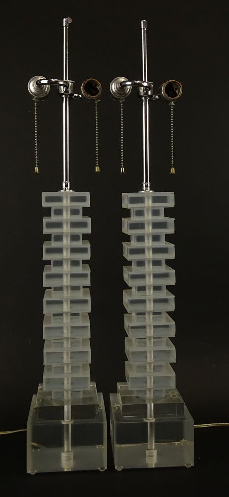 Pair Mid-Century "Stacked" Lucite Lamps. Unsigned. A (1 of 6)