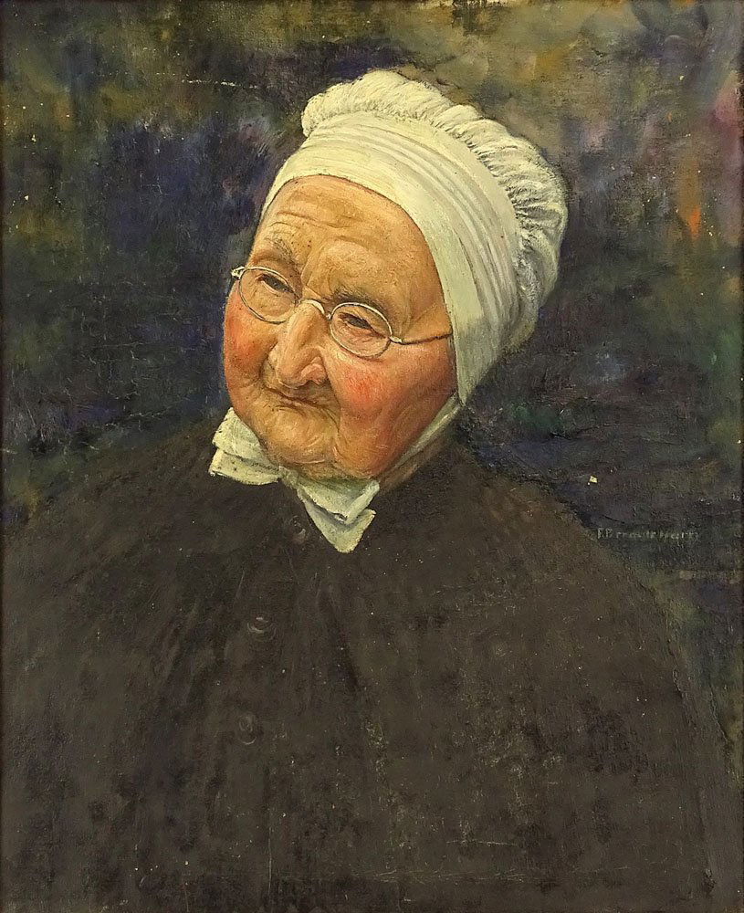 20th Century Oil on Canvas, Portrait of Old Lady. (1 of 5)
