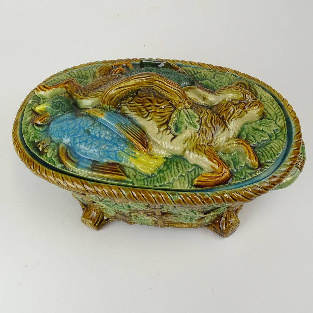 20th Century Majolica Glazed Porcelain Covered Dish. (1 of 10)