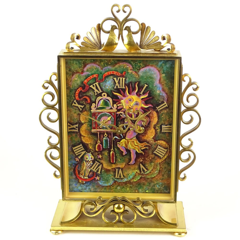 Large Vintage Imhof Hand Painted Enamel and Gilt Brass (1 of 9)