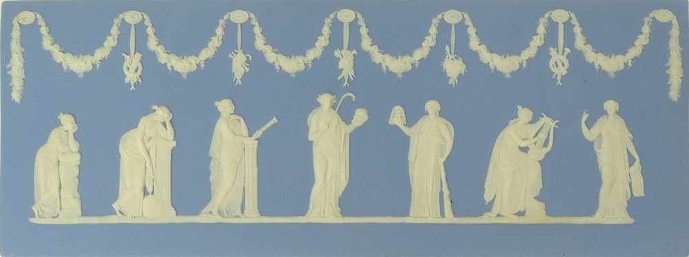 Antique Wedgwood Blue Jasperware Plaque "Seven Muses". (1 of 3)