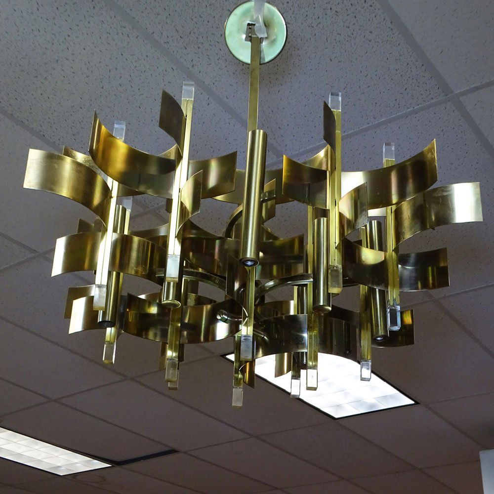 Vintage Gaetano Sciolari 8 Light Chandelier. Bronzed (1 of 5)