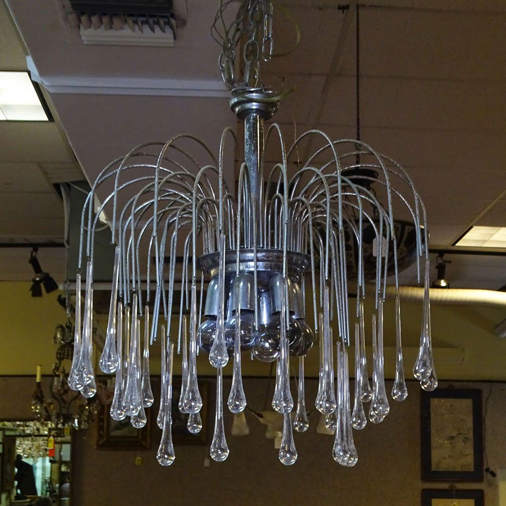 Vintage 1960's Chrome and Crystal Teardrop Chandelier. (1 of 3)