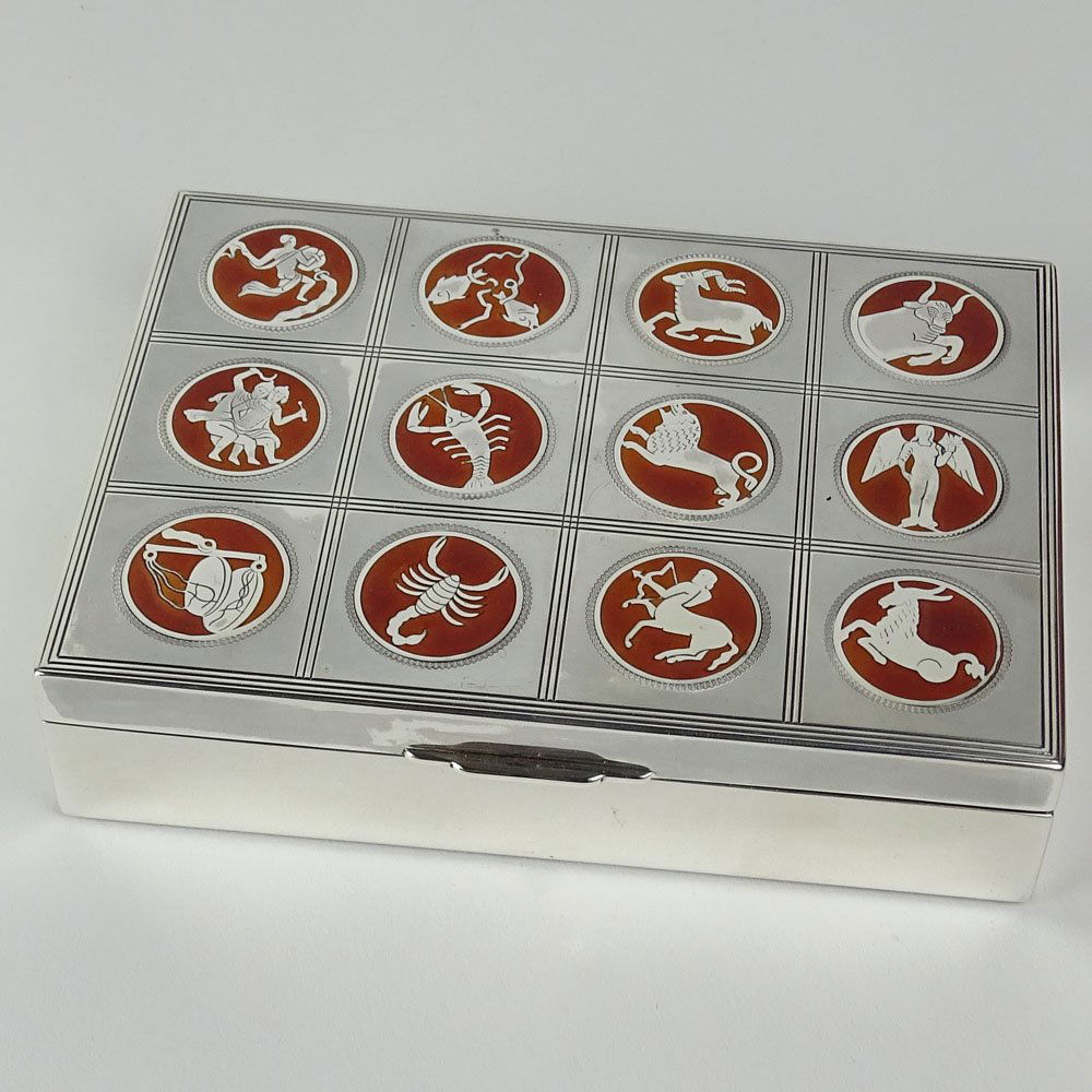 J. Tostrup Norway Sterling and Enameled Silver Box. Top (1 of 4)