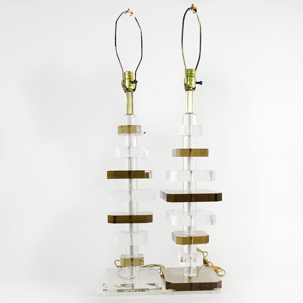Pair Mid-Century Lucite Stacked Lamps. Feautring clear (1 of 2)