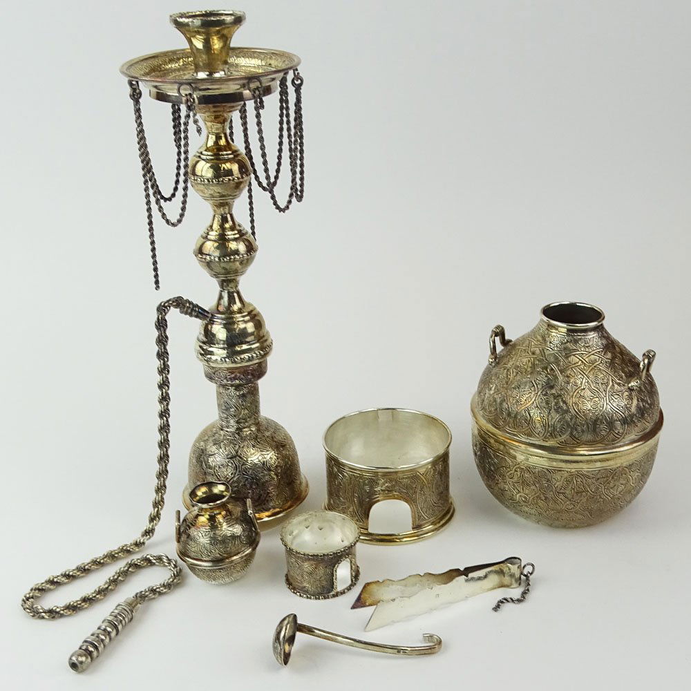 Vintage Egyptian 900 Silver Water Pipe/Hookah. Includes (1 of 9)