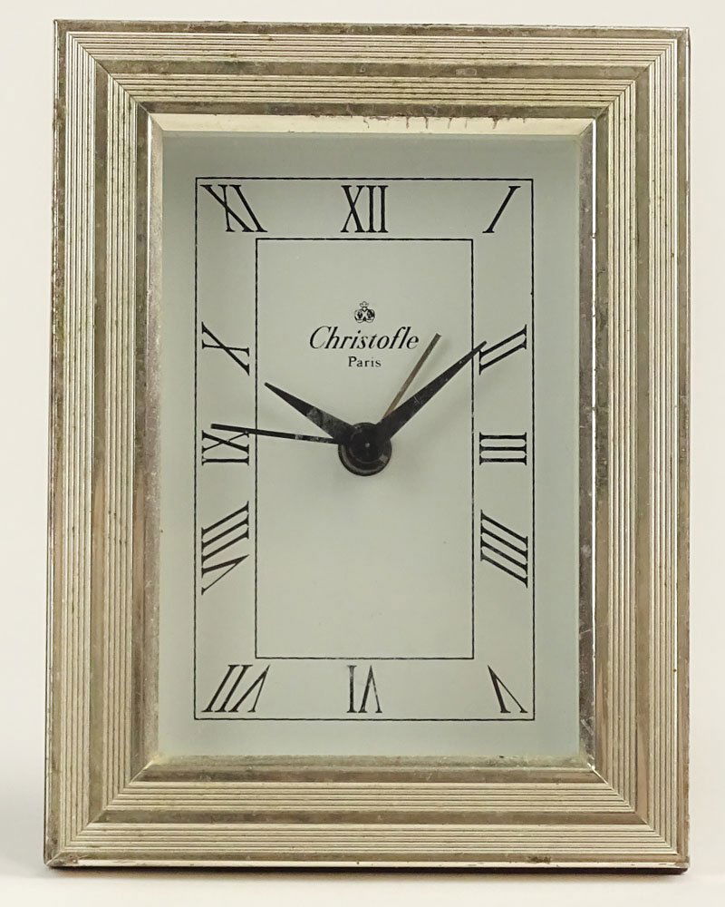 Christofle Silver Plate "Filets" Desk Clock. Battery (1 of 3)
