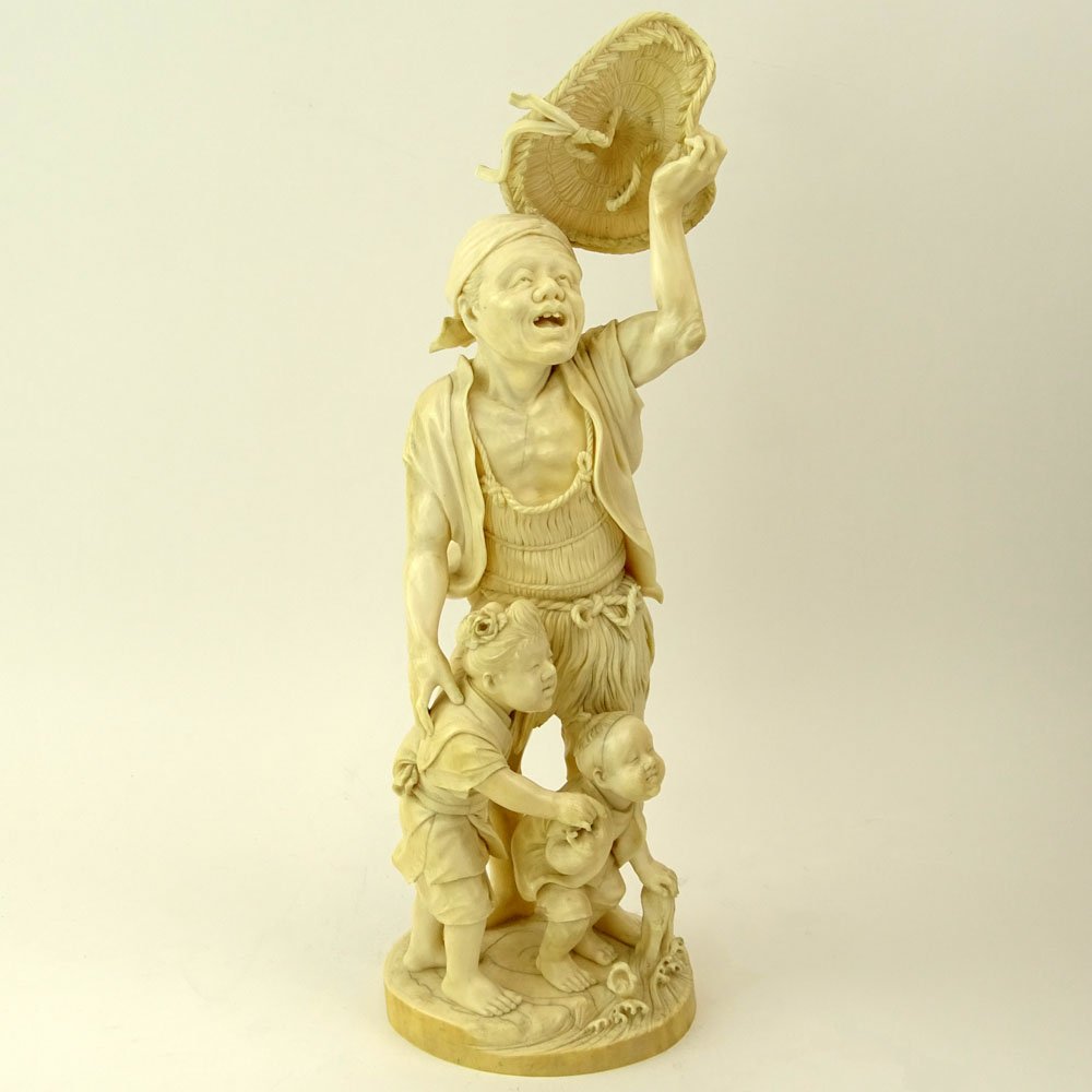 Impressive Ryuichi Meiji Japanese Carved Ivory Figure (1 of 8)